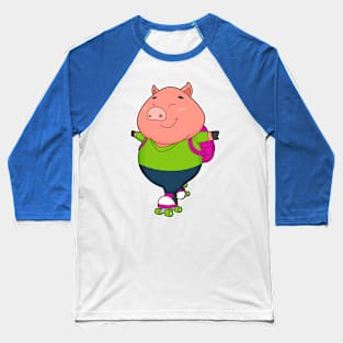 Pig at Inline skating with Roller skates Baseball T-Shirt